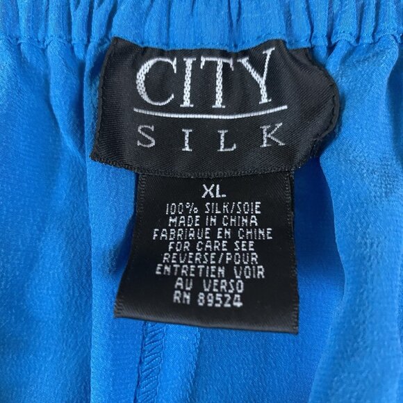 City Silk Vibrant Blue 100% Silk Tapered Leg Pull On Pants Loungewear XL - Picture 3 of 3